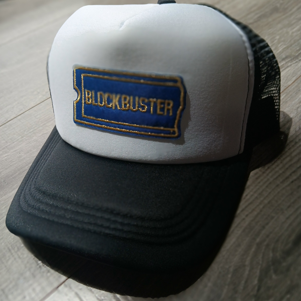 BLOCKBUSTER Trucker Hat - White & Black with Blue Logo